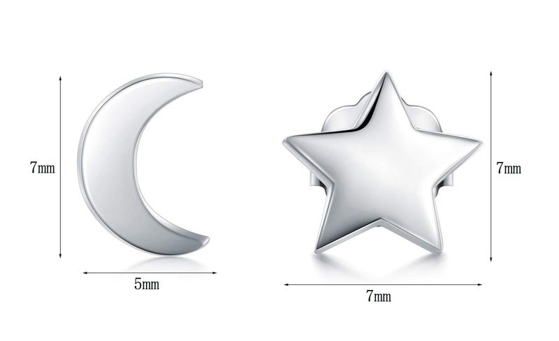 BORUO 925 Sterling Silver Stud Earrings, BoRuo Star & Crescent Moon Post Earrings - Image 1